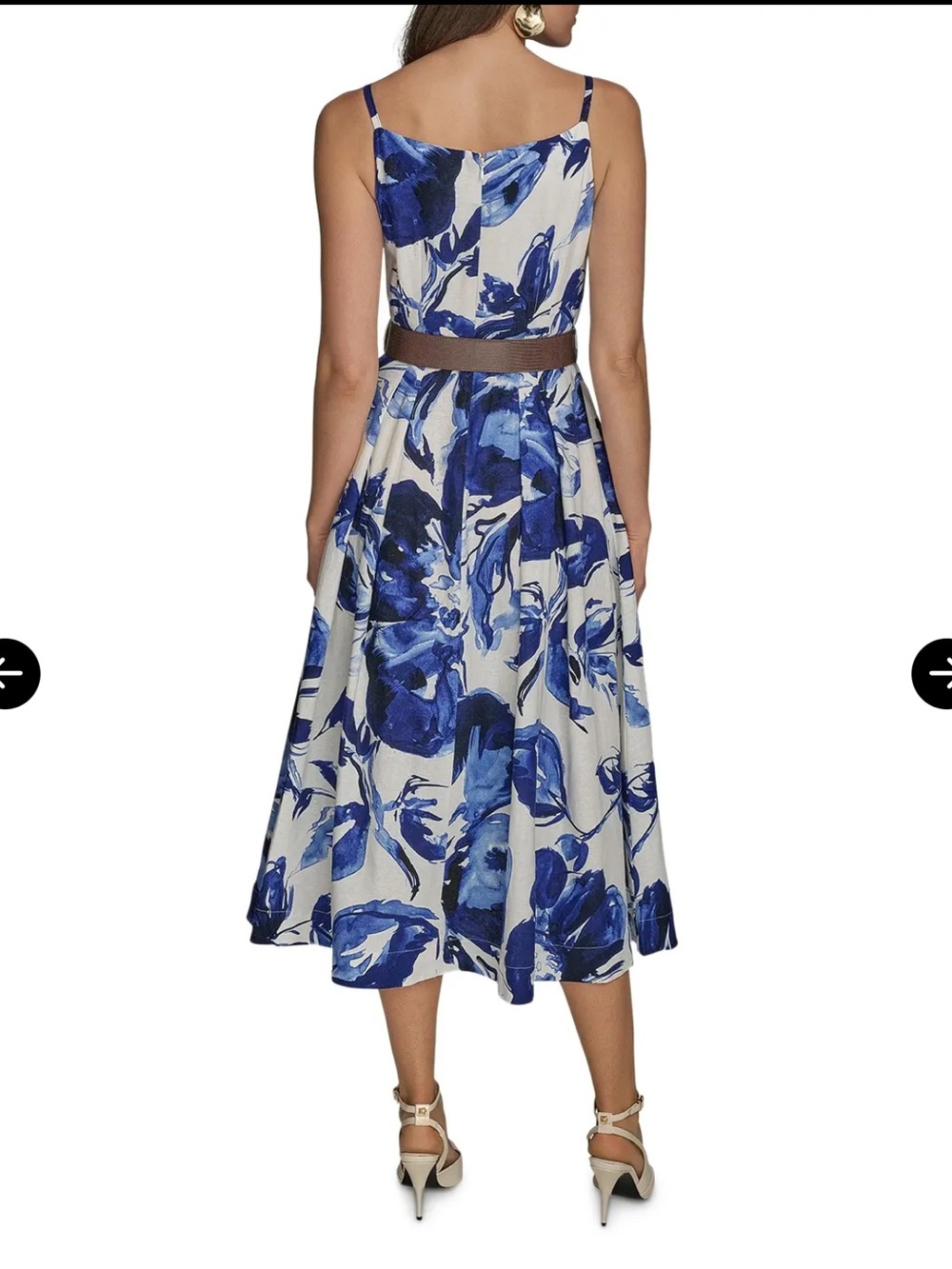 Donna Karan Cream Midi Dress with Blue Floral Print - Picture 3 of 7